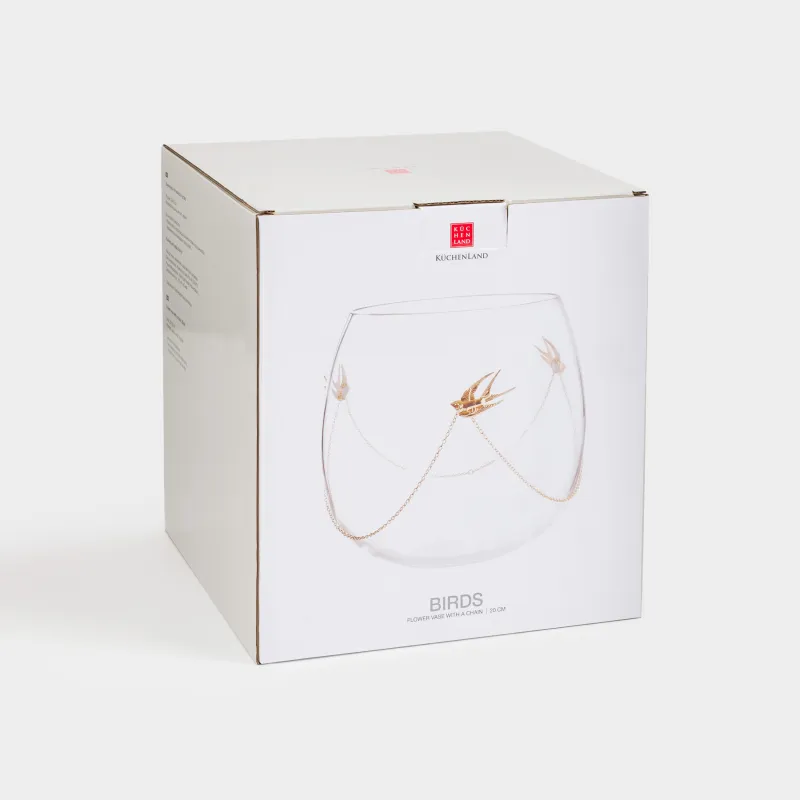 Ваза для цветов, 20 см, с цепочкой, стекло/металл, Птицы, Birds, image-3