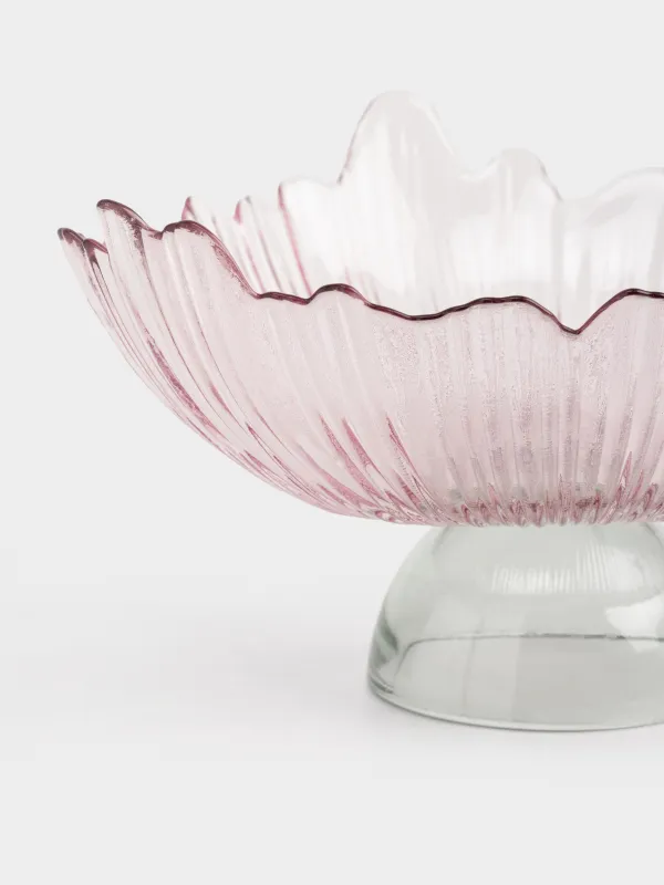 Ваза для фруктов, 30х16 см, на ножке, стекло Р, лиловая, Зеленая ножка, Verge, image-1