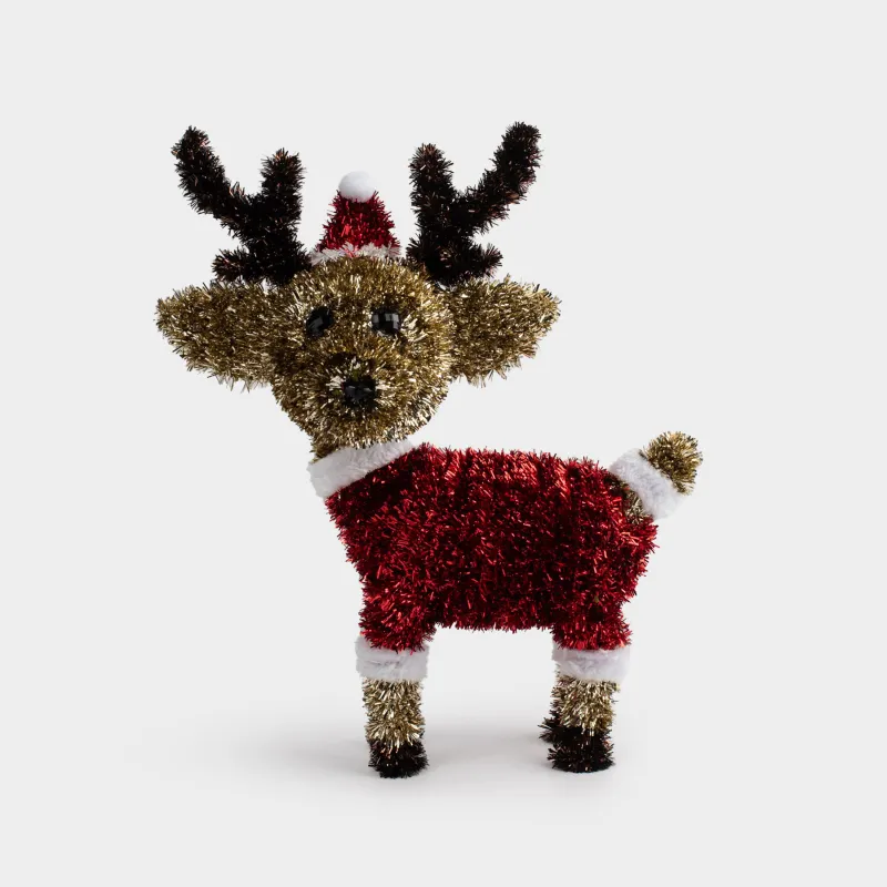 Статуэтка, 34 см, мишура/пластик, золотистая, Олень, Tinsel decor