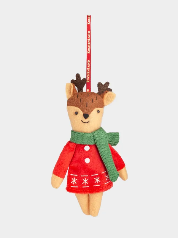 Игрушка елочная, 15 см, мягкая, полиэстер, бежево-красная, Олениха в платье, Deer christmas, image-1