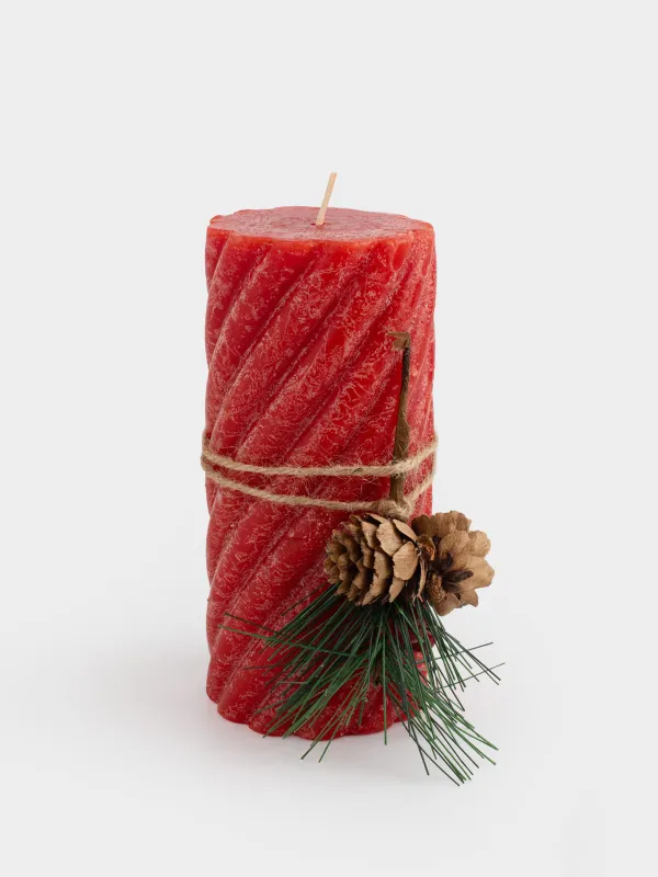 Свеча, 8х15 см, цилиндрическая, красная, Спираль, Spiral shape, image-0