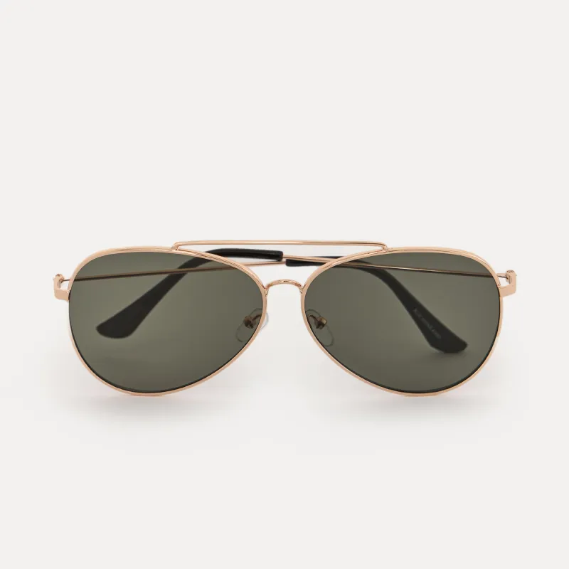 Очки солнцезащитные, металл/пластик, золотисто-зеленые, Авиаторы, Spiffy