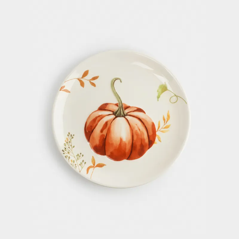 Тарелка закусочная, 22 см, керамика D, белая, Тыква и листья, Forest symphony