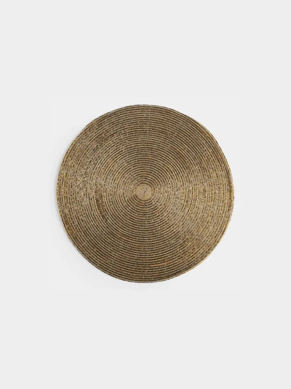 Салфетка под приборы, 36 см, бисер, круглая, золотистая, Shiny beads, image-0