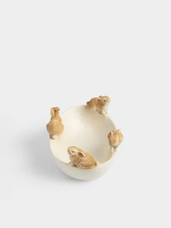 Блюдо декоративное, 18х13х9 см, полирезин, бело-коричневое, Кролики, Easter lace, image-4