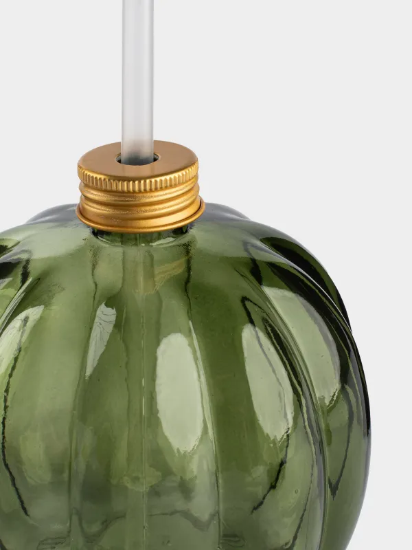 Банка для напитков, 600 мл, с крышкой и трубочкой, стекло, зеленая, Тыква, Pumpkin, image-2