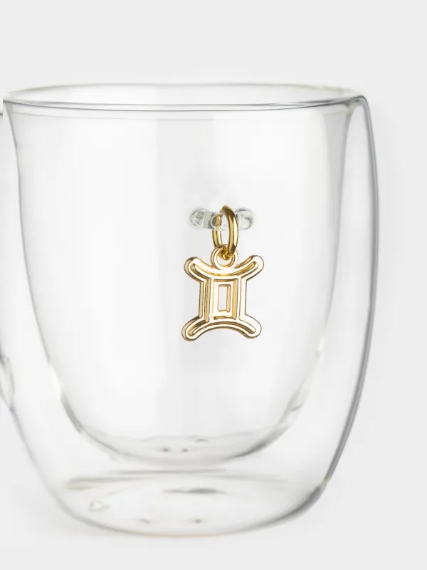 Кружка, 280 мл, стекло Б/металл, с золотистой подвеской, Близнецы, Air figure zodiac, image-4
