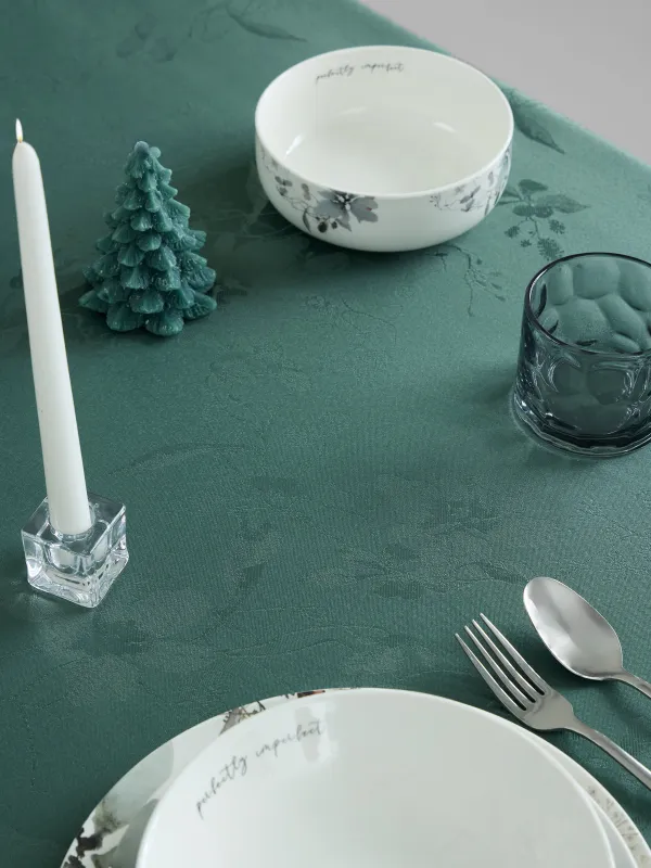 Скатерть, 170х250 см, жаккард, полиэстер, зеленая, Цветы, Flora green, image-2