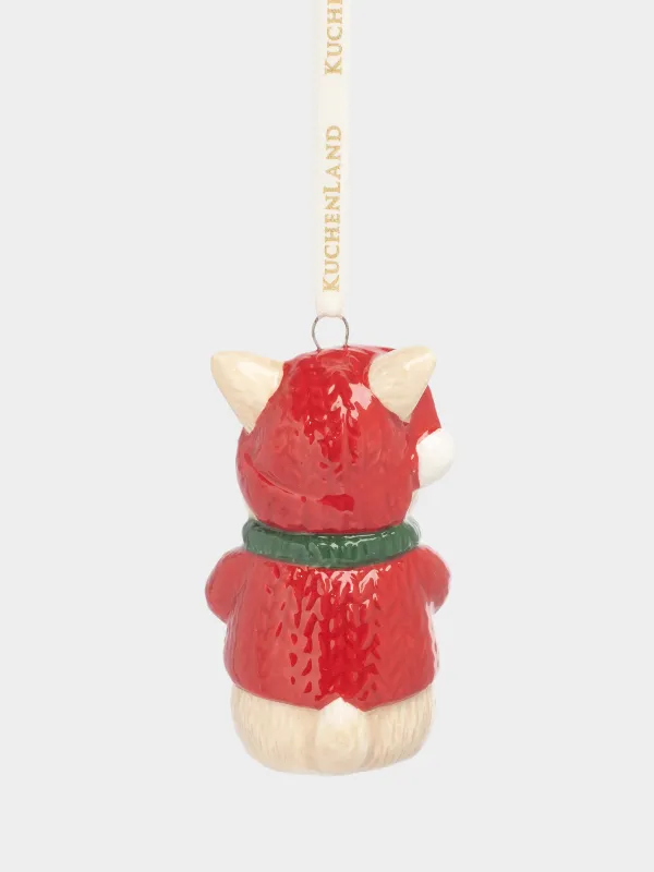 Игрушка елочная, 8 см, керамика D, Кролик в шапке и шарфе, Figure christmas, image-2