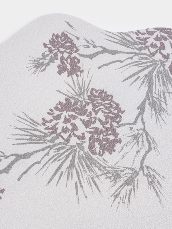 Салфетка под приборы, 37х45 см, ПВХ, фигурная, белая, Шишки на ветках, Rock print, image-3