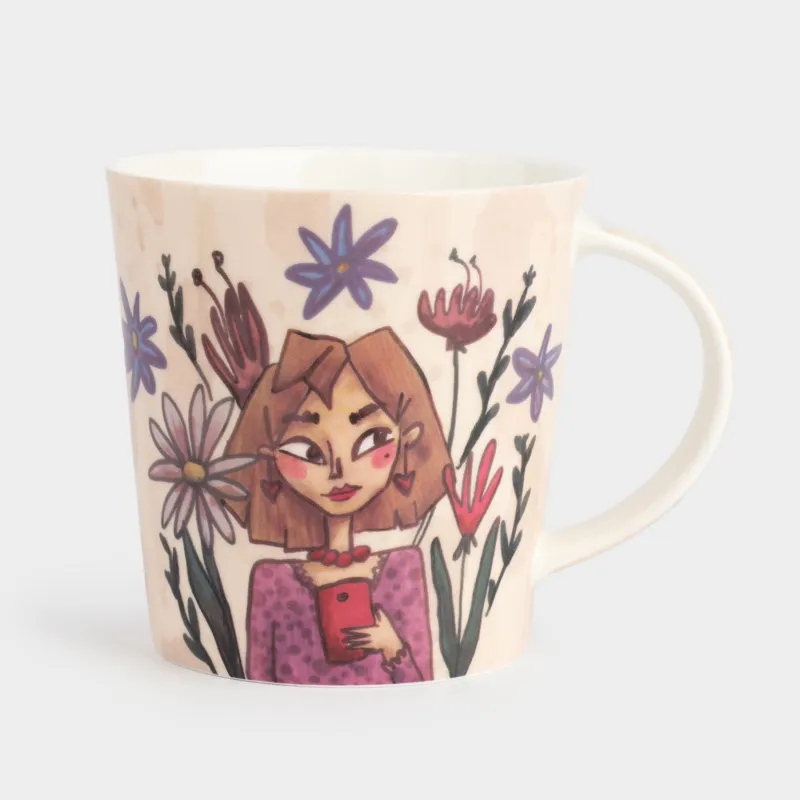 Кружка, 450 мл, фарфор F, молочная, Девушка в цветах, Girls garden