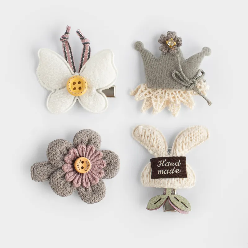 Набор заколок для волос, 3 см, 4 шт, детский, полиэстер/пластик, молочный, Бабочка, Wooly