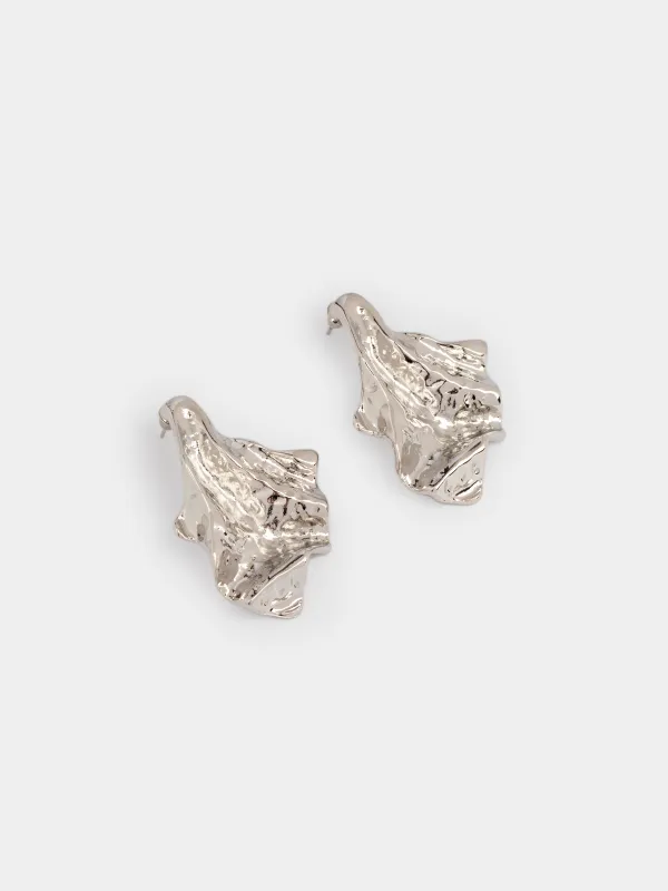 Серьги-пусеты, 5 см, 2 шт, металл, серебристые, Мятый эффект, Jewelry, image-1