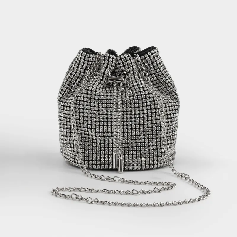 Сумка женская, 15х16 см, с ремешком-цепочкой, полиэстер/стразы, серебристая, Lika