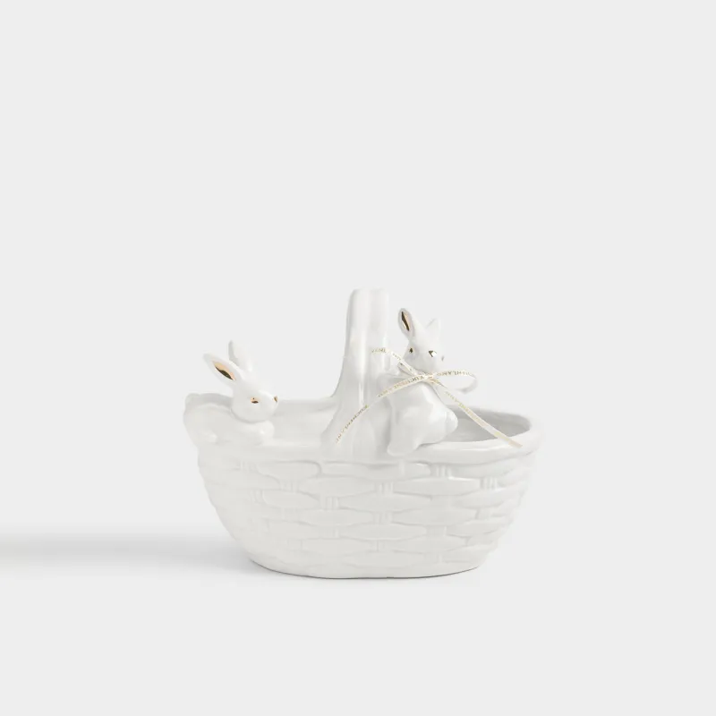 Конфетница, 21х17 см, 1 л, с ручкой, керамика D, молочно-золотистая, Кролики, Rabbit gold