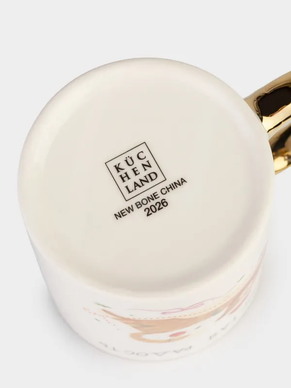 Кружка, 350 мл, фарфор N, бело-золотистая, Праздничные коты, Christmas cat, image-3