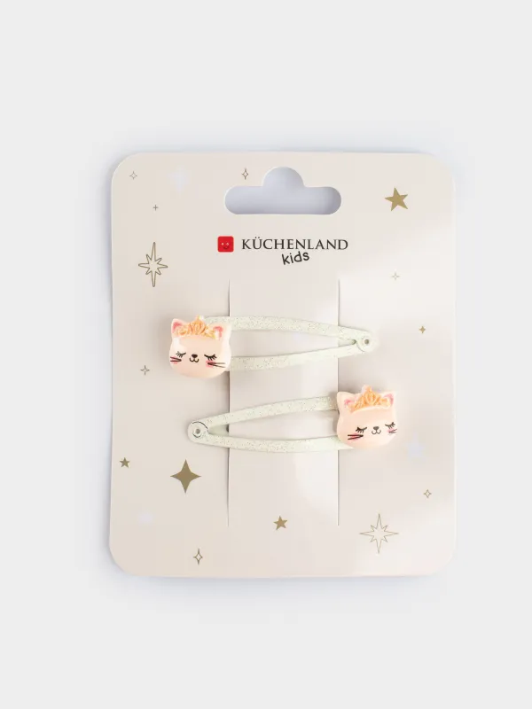 Заколка для волос, 5 см, 2 шт, металл, молочно-золотистая, Кошка с короной, Cat, image-3