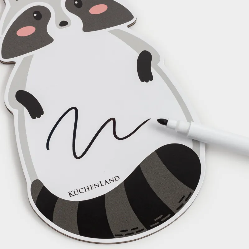 Доска магнитная для записей, 18х10 см, с маркером, пластик, бело-серая, Енот, Raccoon, image-4