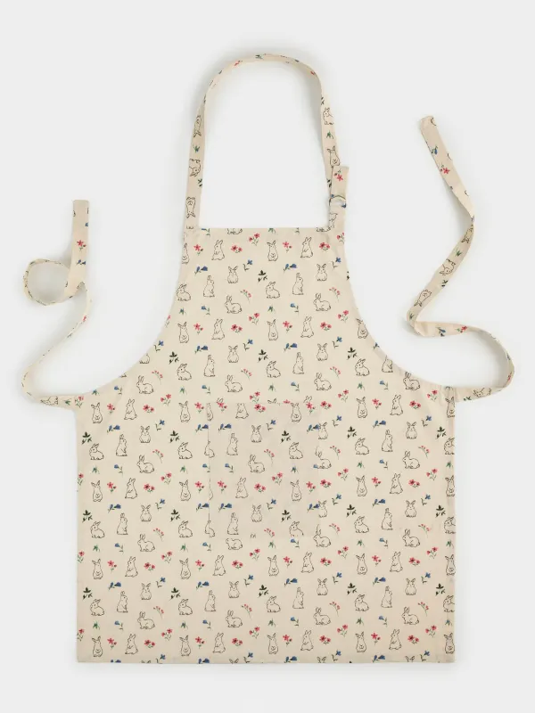 Фартук, 70х80 см, хлопок, молочный, Кролики и цветы, El flora rabbit, image-0