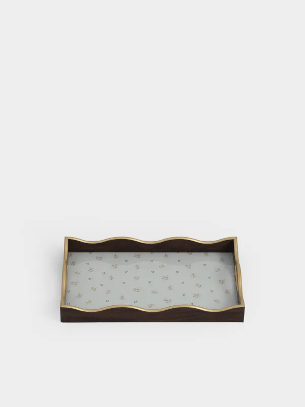 Поднос, 25х40 см, МДФ/стекло, прямоугольный, золотистый, Винтажные цветы, La flore, image-1