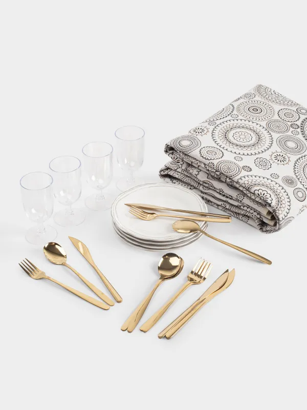 Корзина для пикника, 40х28 см, 4 перс, 21 пр, с пледом, лоза, бежевая, Picnic, image-6