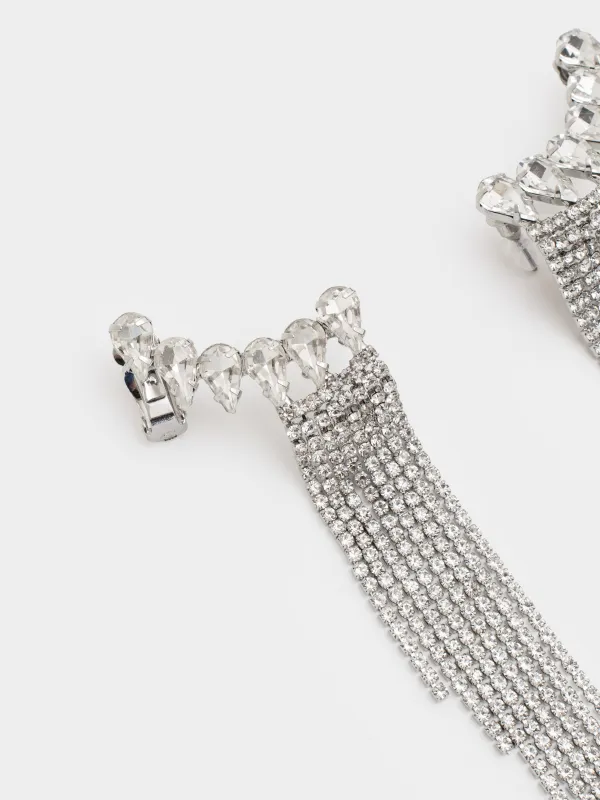 Серьги-пусеты, 14 см, 2 шт, металл/стразы, серебристые, Кристаллы, Jewelry crystal, image-3