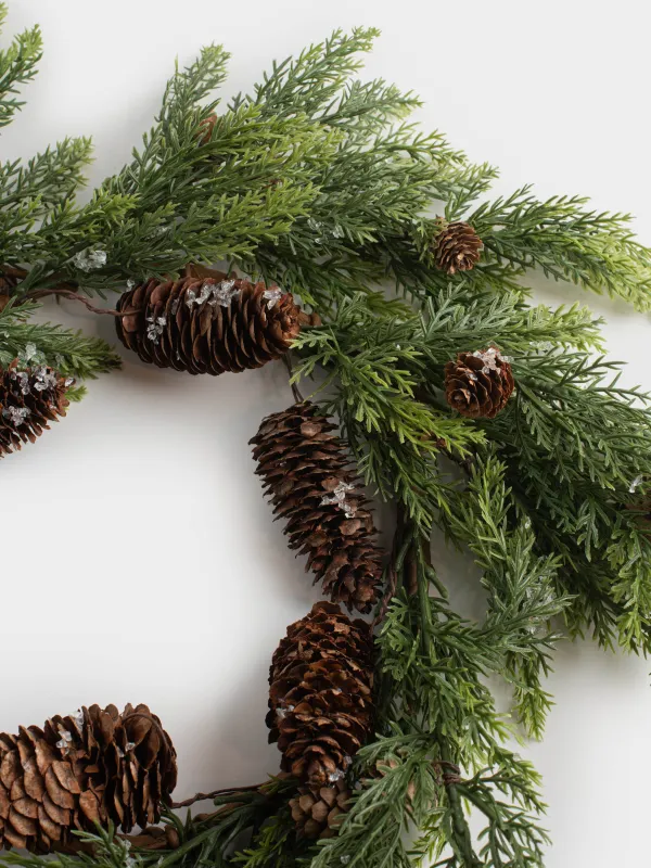 Венок рождественский, 40 см, Хвоя с шишками, Conifer decor, image-1