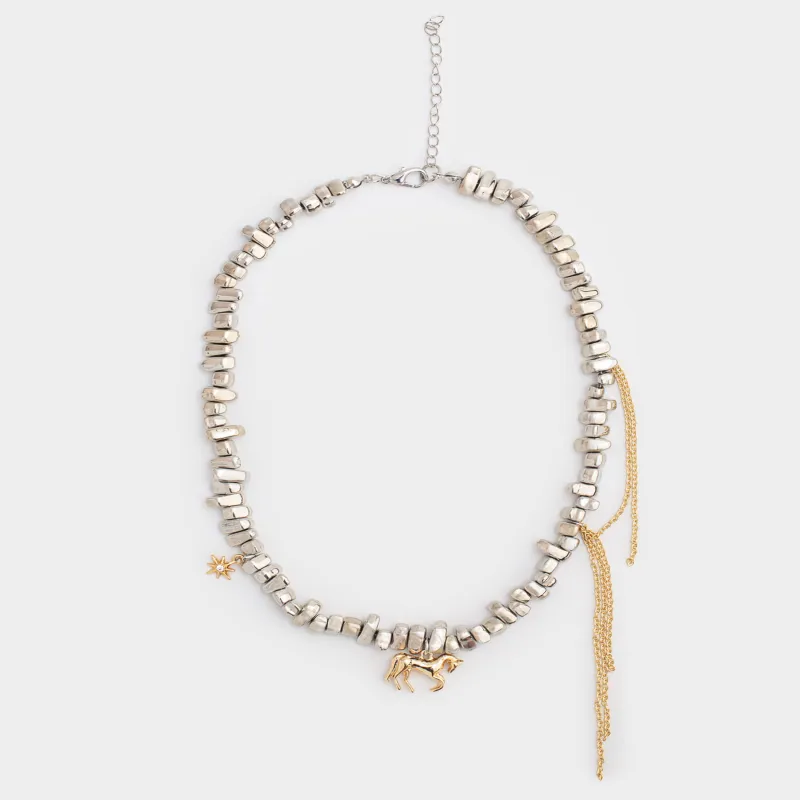 Колье, 46 см, с подвесками, металл, серебристо-золотистое, Лошадь, Jewelry horse