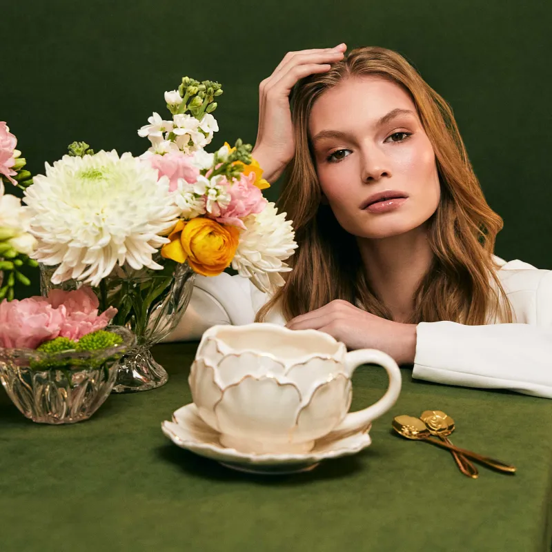 Пара чайная для завтрака, 1 перс, 2 пр, 400 мл, фарфор P, молочно-золотистая, Пион, Bloome, image-6