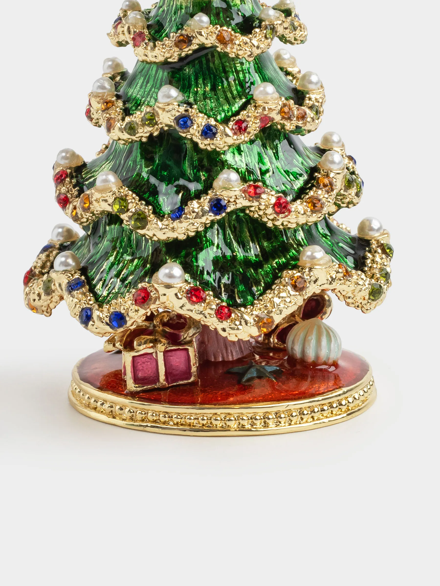 Шкатулка, 6x10 см, металл, зеленая, Елка со звездой, Christmas