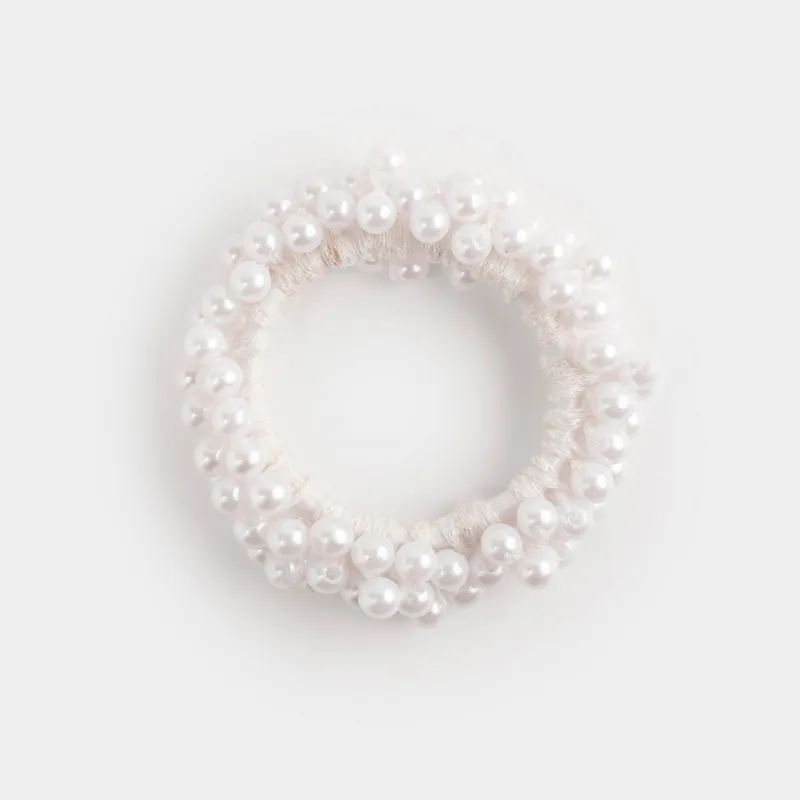 Резинка для волос, 6 см, пластик, белая, Жемчужины, Pearl