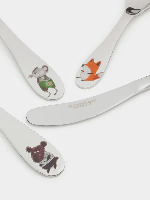 Столовые приборы, детские, 1 перс, 4 пр, сталь, Лесные животные, Little pet, image-2