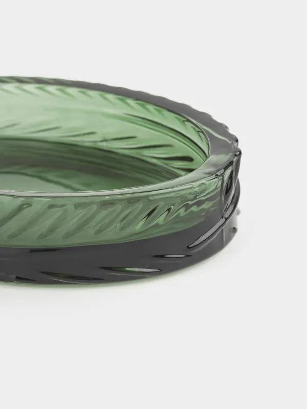 Мыльница, 14х10 см, стекло, овальная, зеленая, Тропические листья, Tropical leaves, image-3