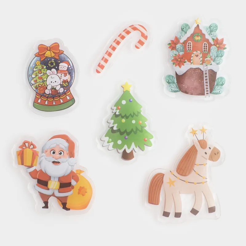 Набор наклеек, 19х19 см, многоразовые, термопластик, Лошадка у елки, Christmas decal