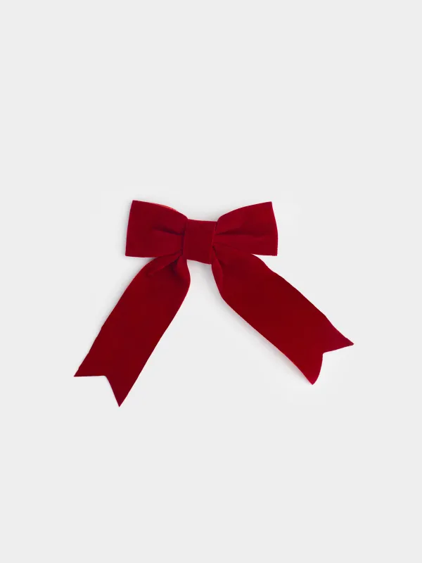 Украшение декоративное, 10х15 см, на клипсе, полиэстер, бордовое, Бант, Bow velvet, image-0