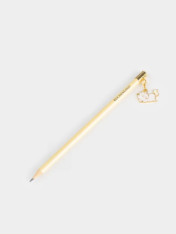 Карандаш, 18 см, чернографитный, с подвеской, золотистый, Кот-единорог, Cat-unicorn, image-1