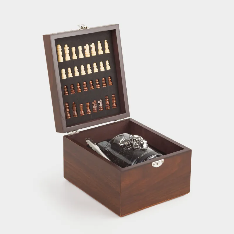 Набор для виски, 1 перс, 4 пр, в коробке, стакан/кубики/щипцы, стекло/мрамор, Шахматы, Sabal, image-0