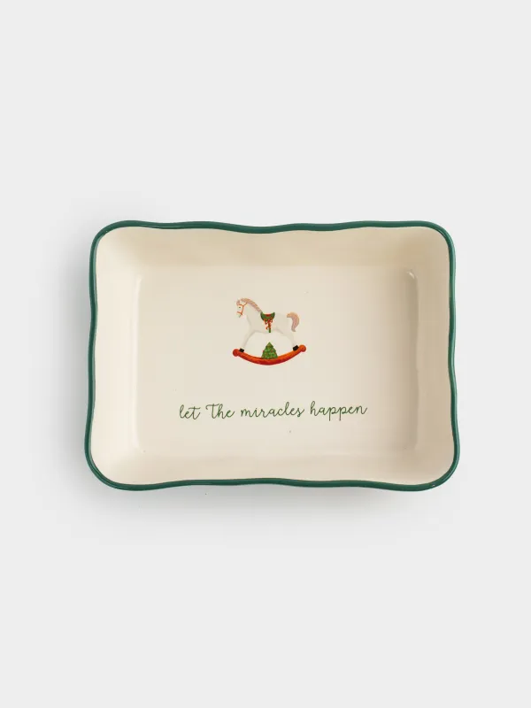 Форма для запекания, 26х19 см, керамика, прямоугольная, зеленая, Лошадка, Christmas green, image-7