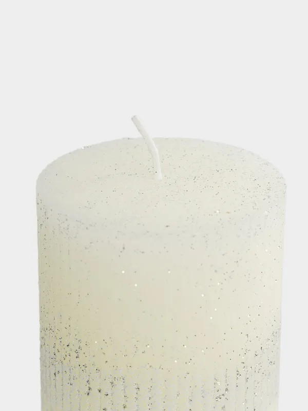Свеча, 7x10 см, цилиндрическая, с блестками, Ribbed candle, image-1