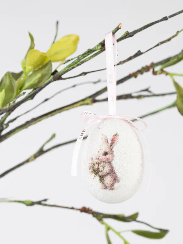 Подвеска, пасхальное яйцо, 6 см, пенопласт, Кролик с цветами, Easter, image-2