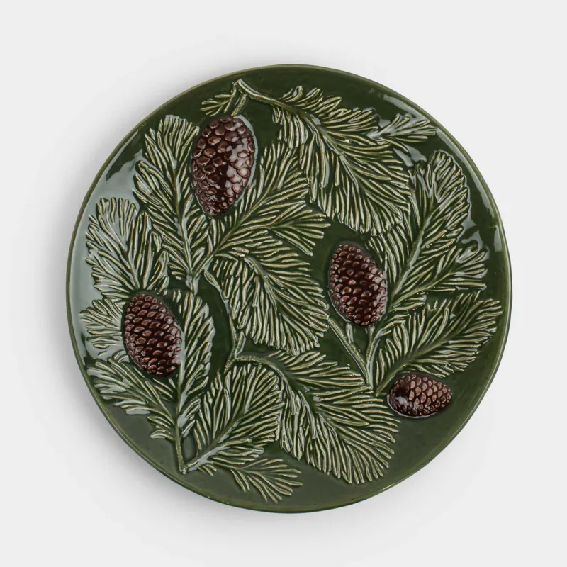 Блюдо, 26 см, керамика, зеленое, Шишки на еловых ветках, Forest whispers