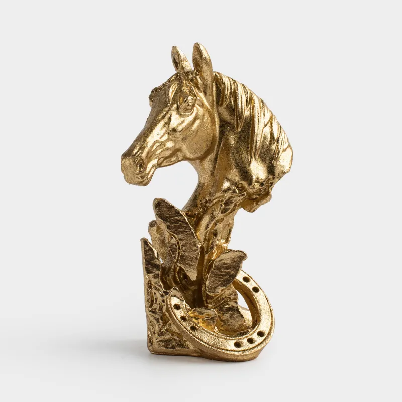Статуэтка, 12 см, полирезин, золотистая, Голова лошади, Horse gold