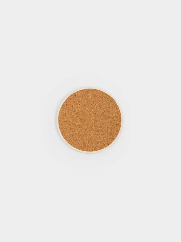 Подставка под кружку, 11 см, круглая, керамика/пробка, белая, Лев в костюме, Brutal style, image-3