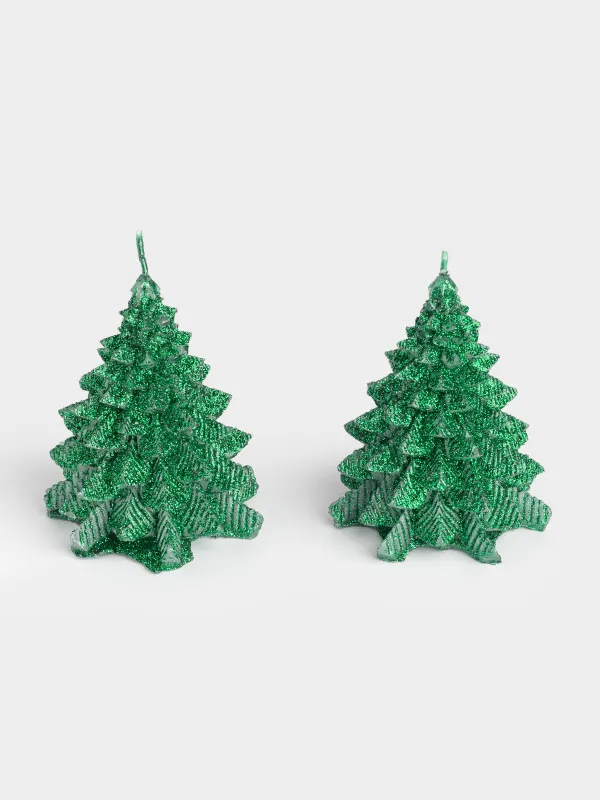 Свеча, 7x9 см, 2 шт, с блестками, зеленая, Елка, Fir candle, image-0