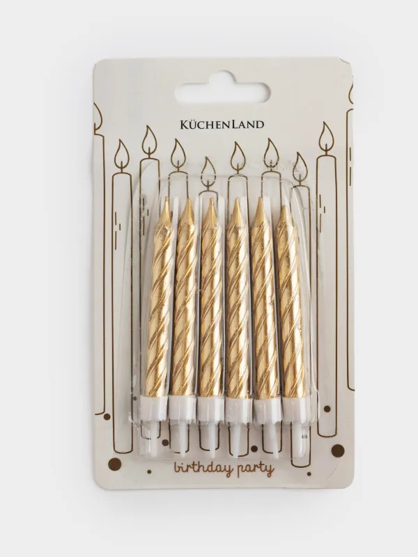 Свеча для торта, 8 см, 6 шт, тонкая, шампань, Спираль, Birthday party, image-3