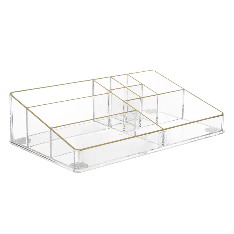 Органайзер для косметики, 28х7 см, 9 отд, пластик, золотистый кант, Dorado