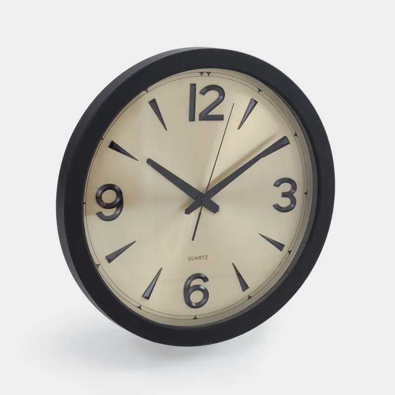 Часы настенные, 40 см, пластик/стекло, круглые, золотисто-черные, Dial, image-1