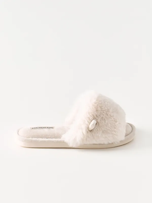 Тапочки женские, домашние, молочные, Fur, image-0