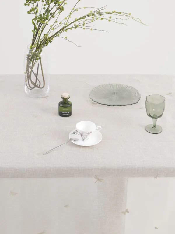 Скатерть, 160х160 см, полиэстер, белая, Бабочки и стрекозы, Winged, image-1