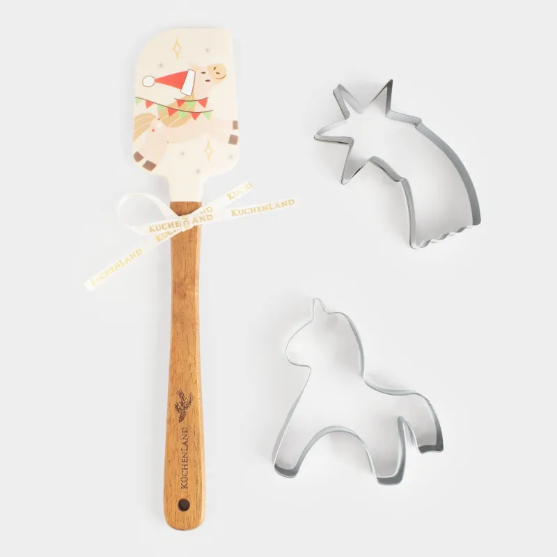 Набор для выпечки, 3 пр, лопатка/формы, силикон/дерево/сталь, Лошадка и кот, Christmas animals